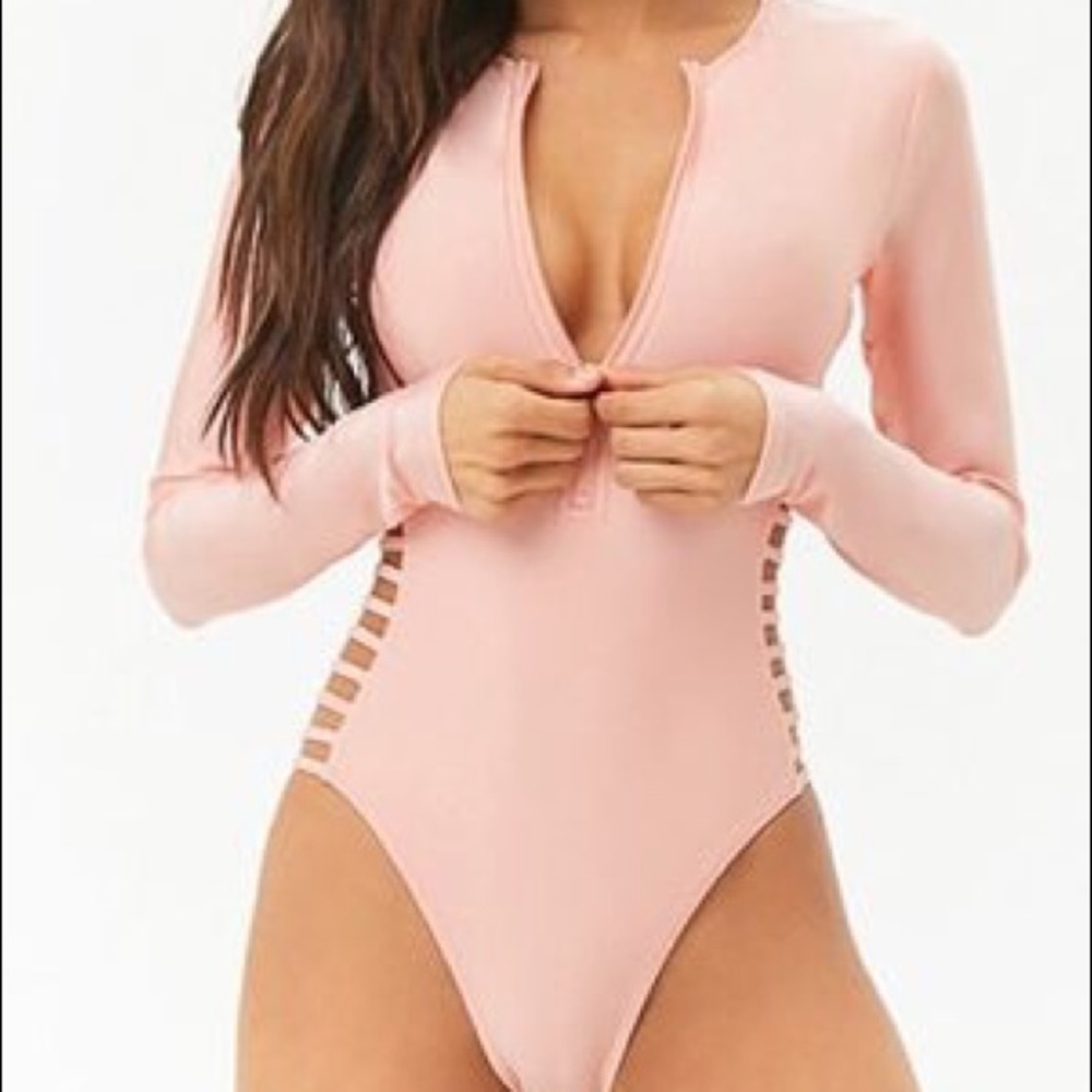 Pink Ladder Cut Out One piece Swimsuit